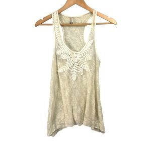Robin K Womens Cream Floral Lace Racerback Tank Top S Crochet Festival Layering